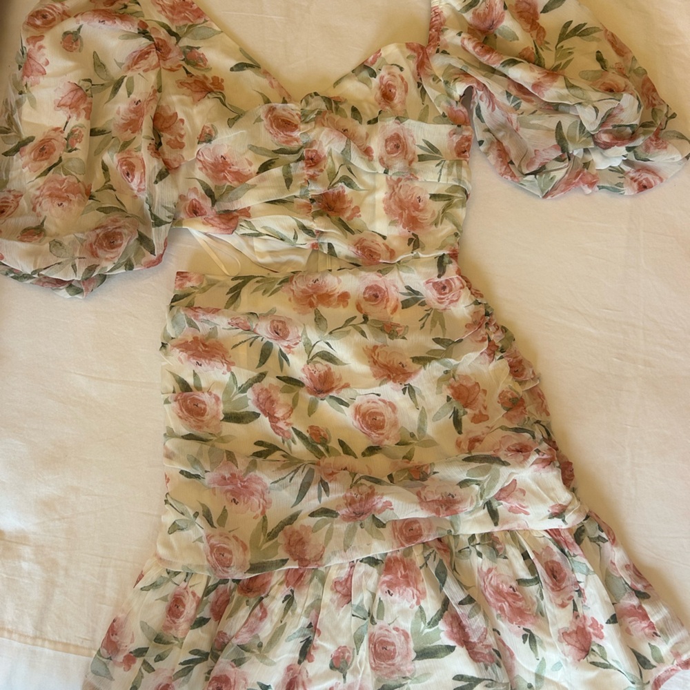 Hello Molly Floral Mini Dress - Pink and Green
